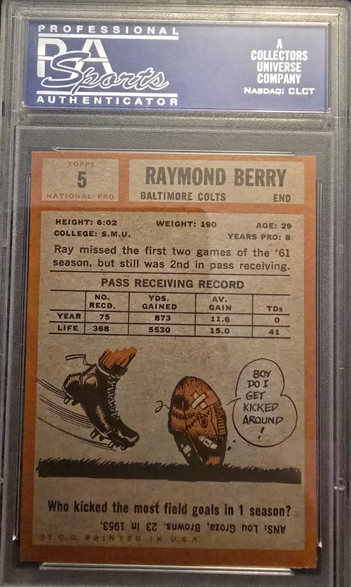 1962 TOPPS #5 RAYMOND BERRY PSA 7 (OF)