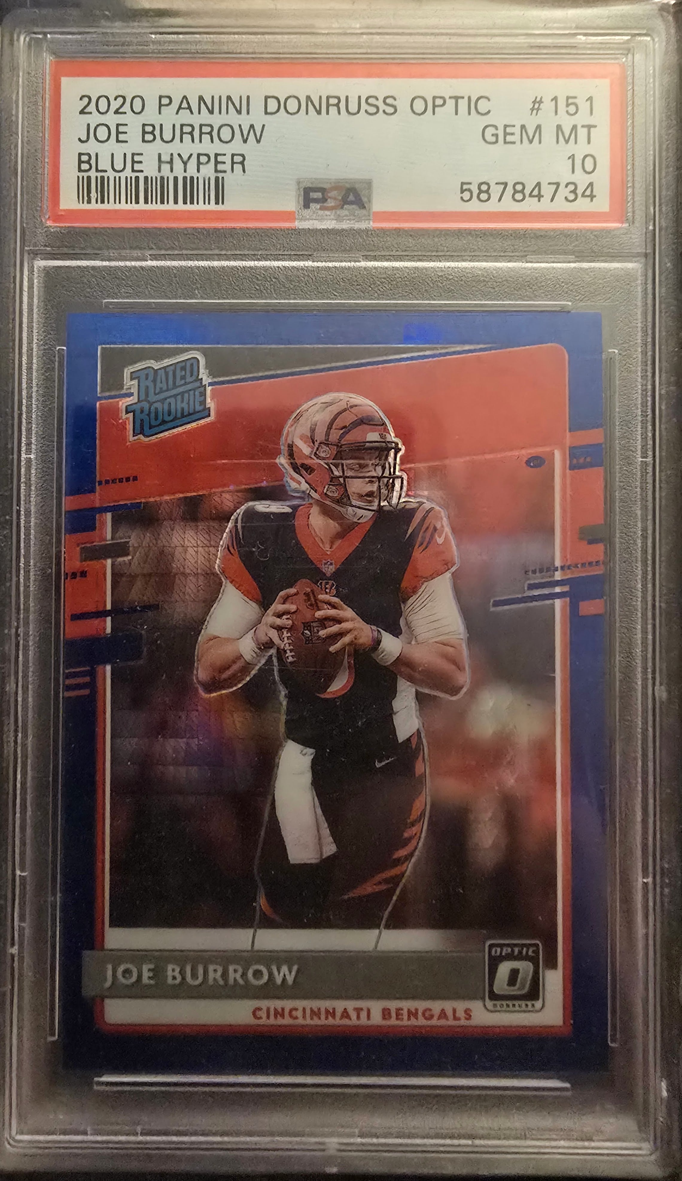 2020 PANINI DONRUSS OPTIC BLUE HYPER ROOKIE CARD #151 JOE BURROW PSA 10