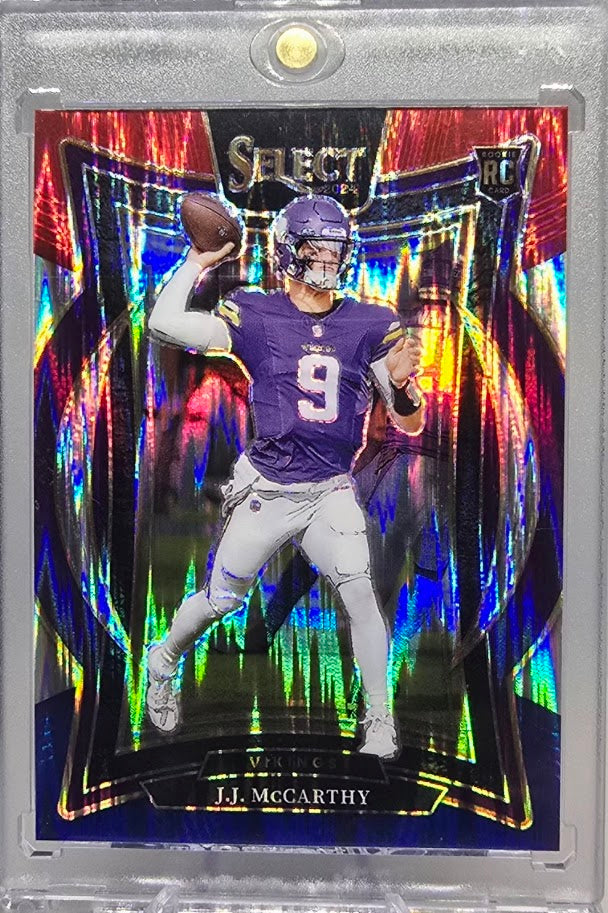 2024 Prizm Red and Blue Shock J.J. McCarthy RC