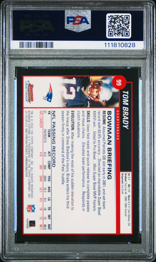 2002 BOWMAN CHROME TOM BRADY 99 PSA 10