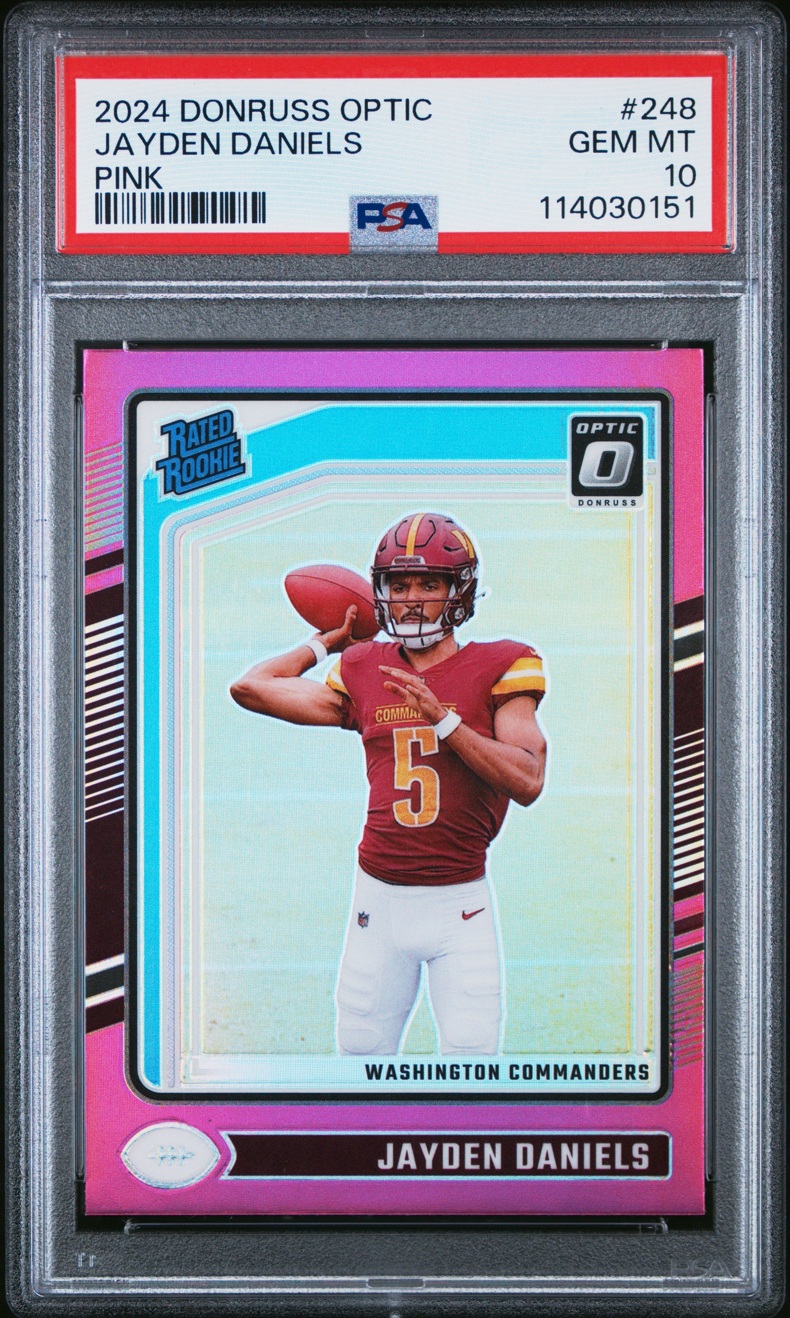 2024 DONRUSS OPTIC PINK 248 JAYDEN DANIELS PSA 10