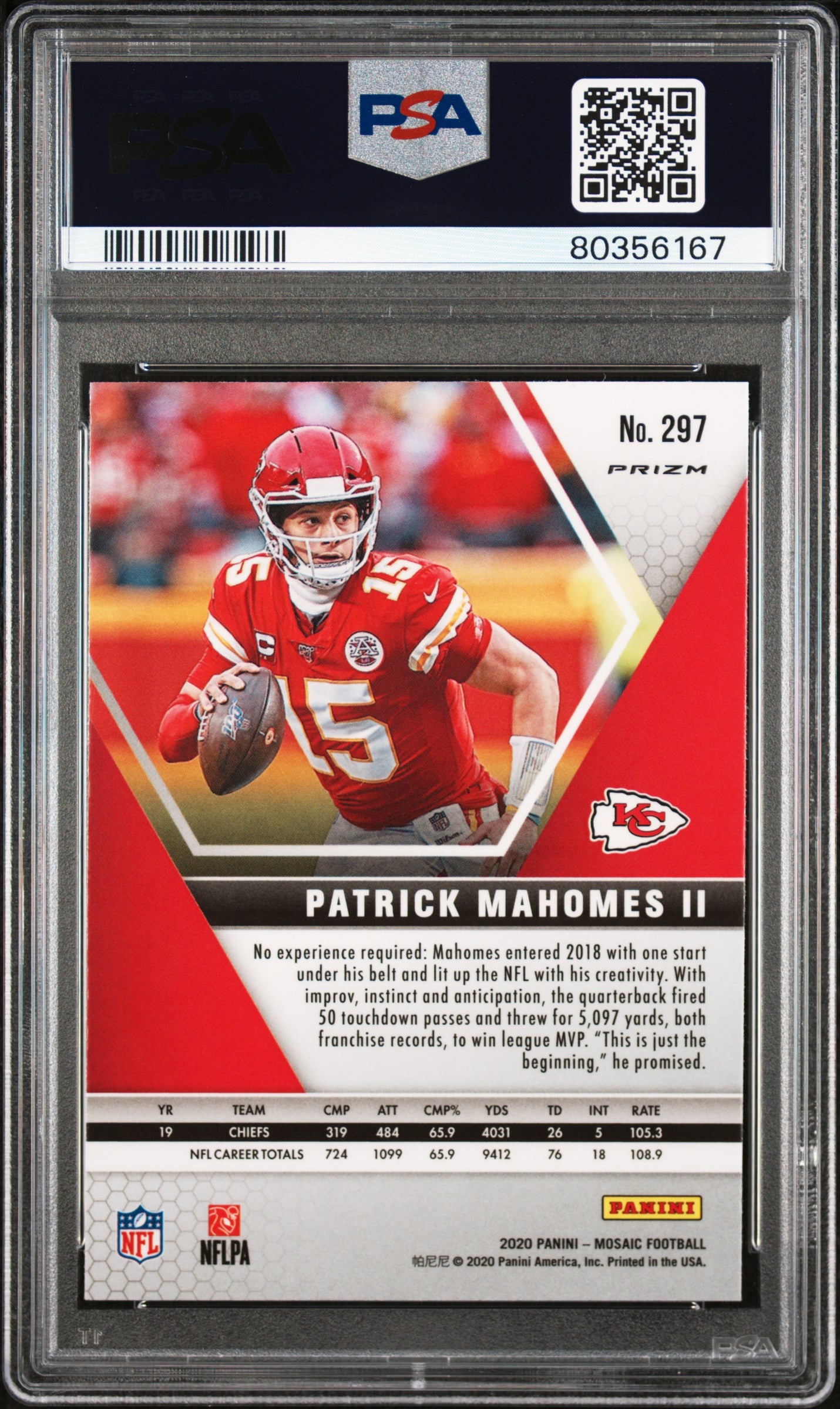 2020 PANINI MOSAIC REACTIVE GOLD 297 PATRICK MAHOMES PSA 10
