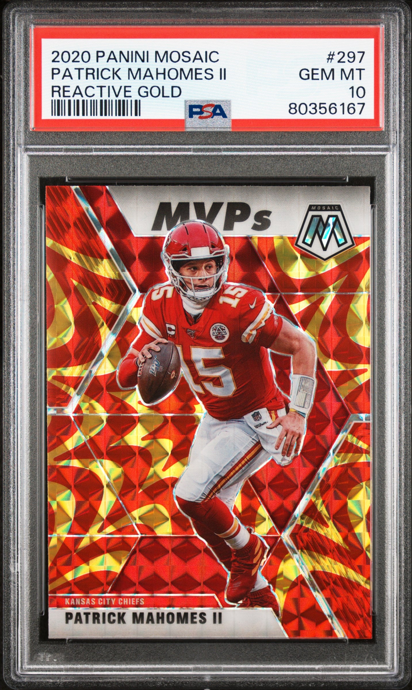 2020 PANINI MOSAIC REACTIVE GOLD 297 PATRICK MAHOMES PSA 10