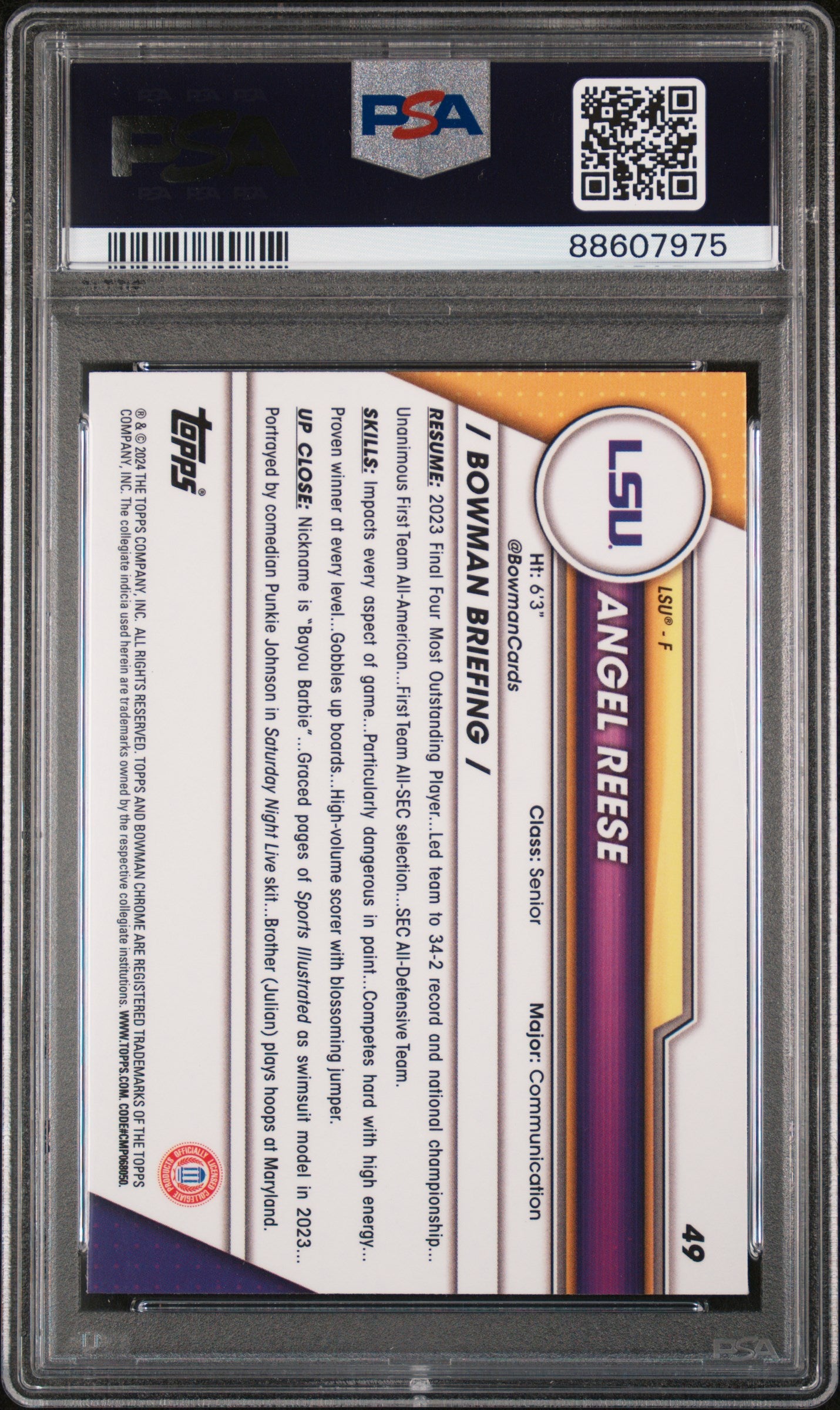 2023 BOWMAN UNIVERSITY CHROME #49 ANGEL REESE PSA 10
