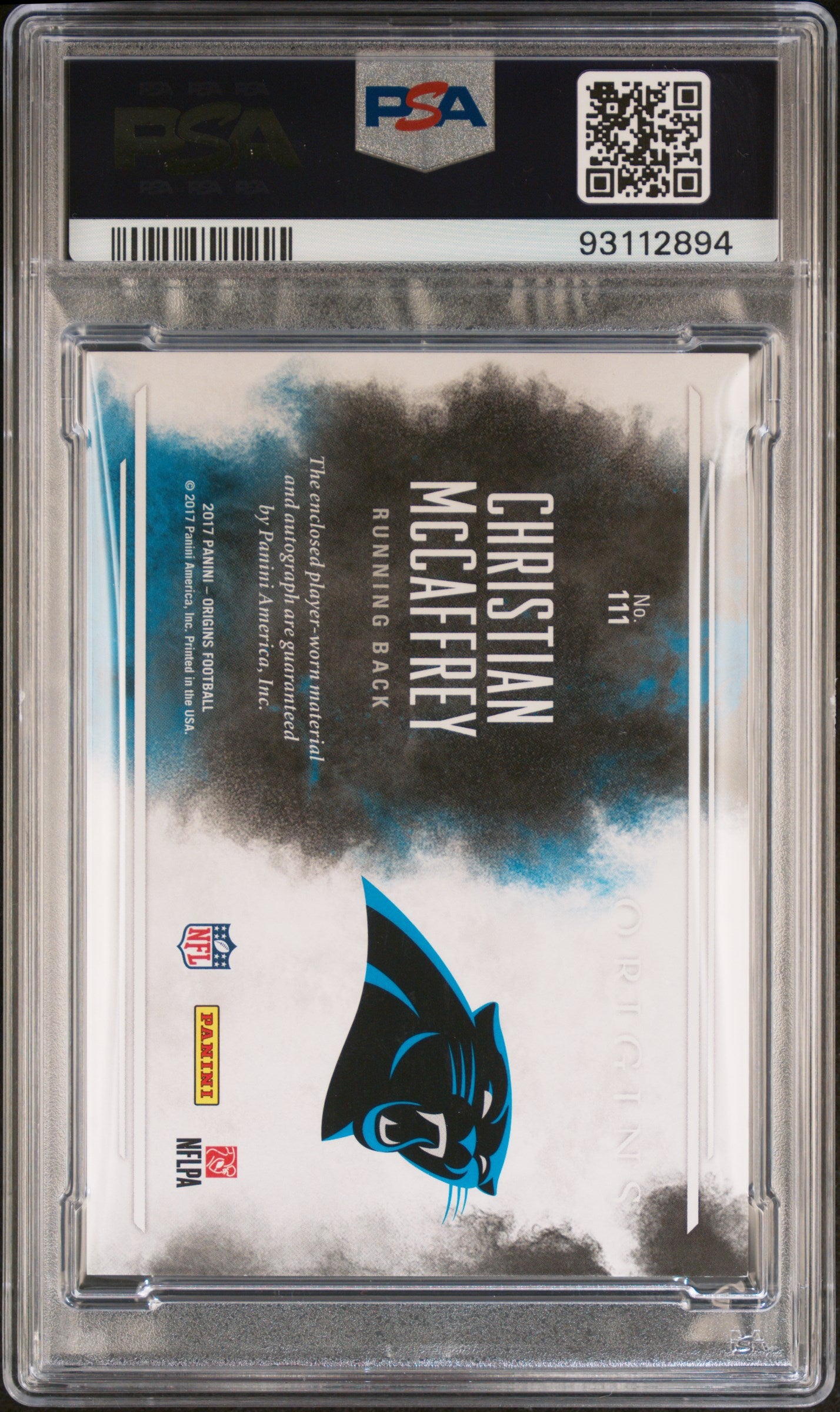 2017 PANINI ORIGINS PATCH AUTOGRAPH #111 CHRISTIAN McCAFFREY PSA 10